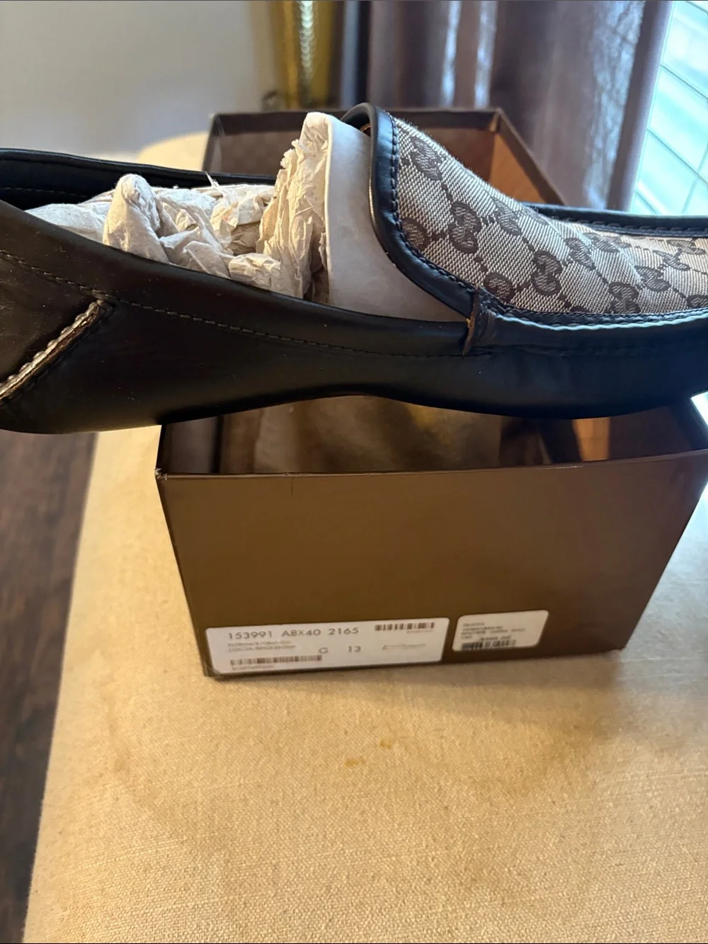 Gucci Brown Signature Canvas & Leather Driving Loafers - Picture 2 of 3